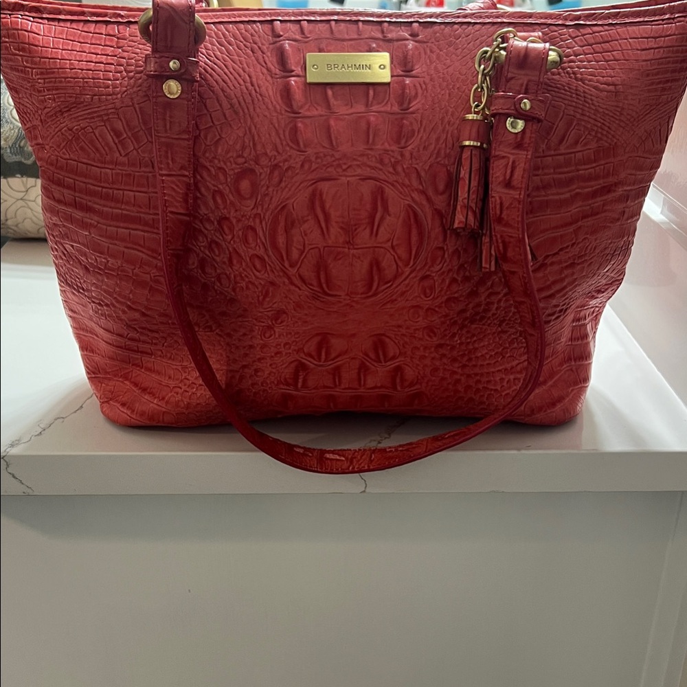 Brahmin Coral Croc-Embossed Tote